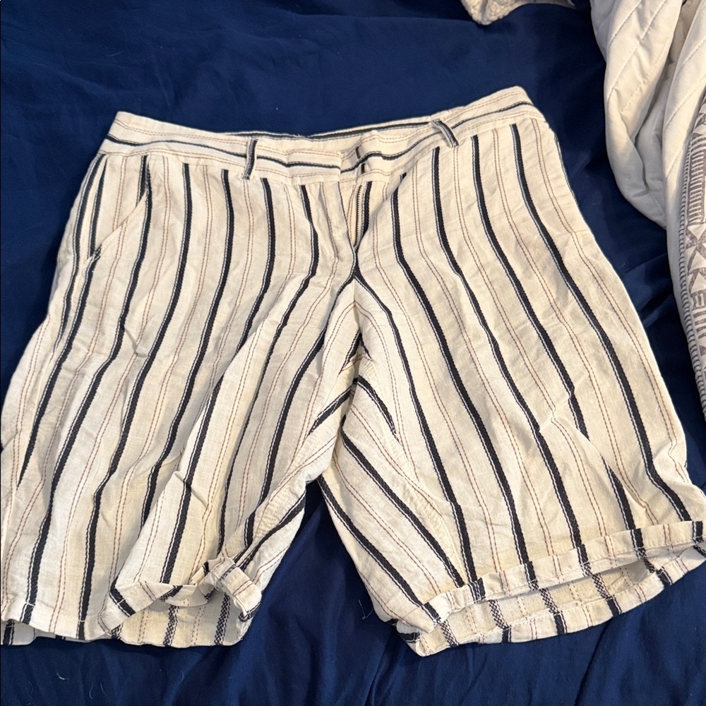 LOFT Navy and White Striped Shorts